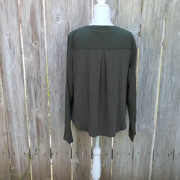 A New Day Womens Shirt Size XL Olive Green Long Sleeve Tie Front Button Down - Picture 5 of 7